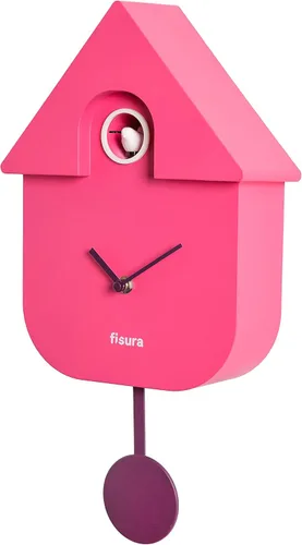 Vista 8 de Fisura - Reloj de pared de cuco a rayas azules y beige con esfera roja - Reloj de pared decorativo moderno, regalo único de decoración del hogar