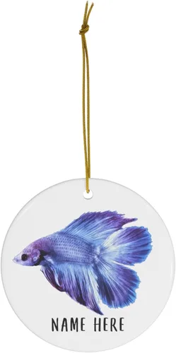 Vista 2 de Nombre personalizado Betta Fish Purple Gifts 2025 Christmas Circle Ceramic Ornaments Circle Ceramic