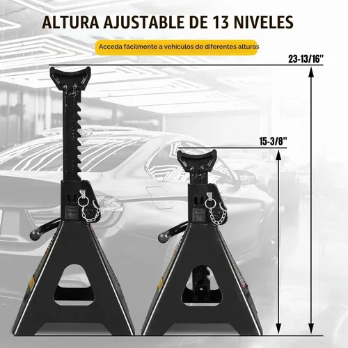 Vista 5 de YELLOW JACKET - Soportes de gato de 6 toneladas con doble bloqueo para levantar coches y SUV, acero de alta resistencia, capacidad de 13000 lb, 1