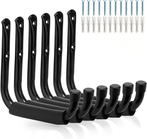Vista 10 de Ganchos de almacenamiento de garaje y jardín, colgador de brazo jumbo resistente, ganchos de escalera de 9.5 pulgadas para sillas plegables