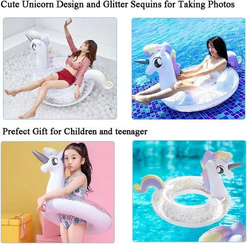 Vista 2 de CICITOYWO Flotadores de piscina para niños pequeños, balsa flotadora inflable para niños y adultos con asa, juguetes flotadores de playa para nadar