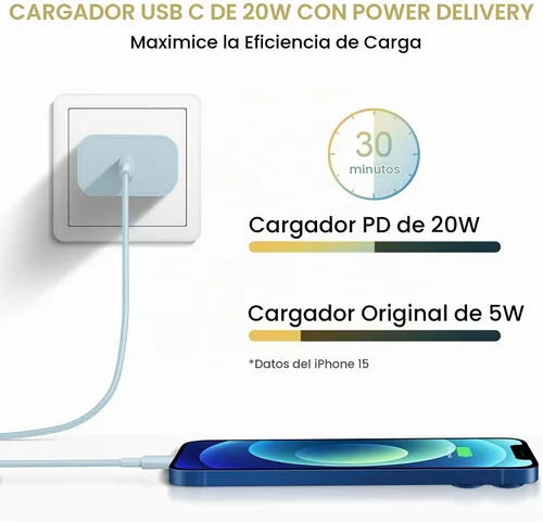 Vista 5 de Bloque de cargador USB C para iPhone 17 Cargador de pared Adaptador de corriente de 20 W para iPhone 17/17 Air/17 Pro/17 Pro Max, 16 15 14 13 12 11