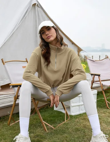 Vista 17 de Flygo Womens Half Zip Sweatshirts Stand Collar Activewear Running Workout Pullover Tops