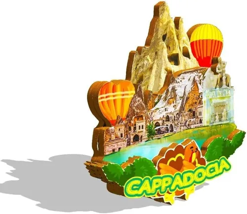 Vista 2 de Imán de Capadocia de Turquía para nevera de madera 3D, monumentos de viaje, coleccionables, recuerdos, decoración hecha a mano -322