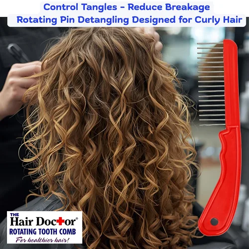 Vista 6 de The Hair Doctor - Peine de pelo extra largo de 1 1/4 pulgadas con dientes giratorios suaves y sedosos para evitar daños en el cabello (rojo hermoso)