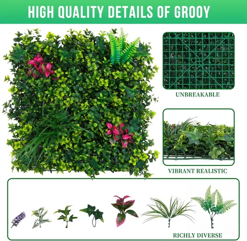 Vista 2 de Grooy Paneles Enrollables de Boj, Pared de Césped 20"x20" (6 PCS), Fondo de Césped, Pantalla de Privacidad, Decoración de Pared Verde Protegida