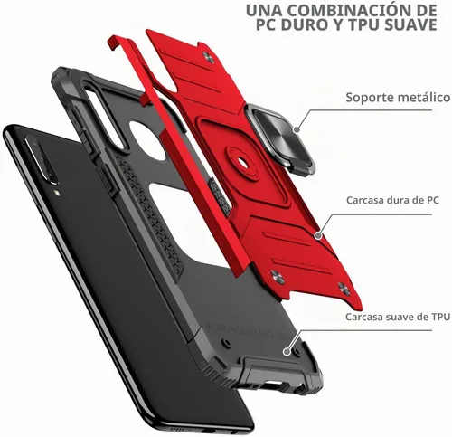 Vista 7 de Dionsibei Funda para Samsung Galaxy A50 A50S A30S grado militar con función atril incorporada, soporte de armadura resistente a prueba de golpes Rojo