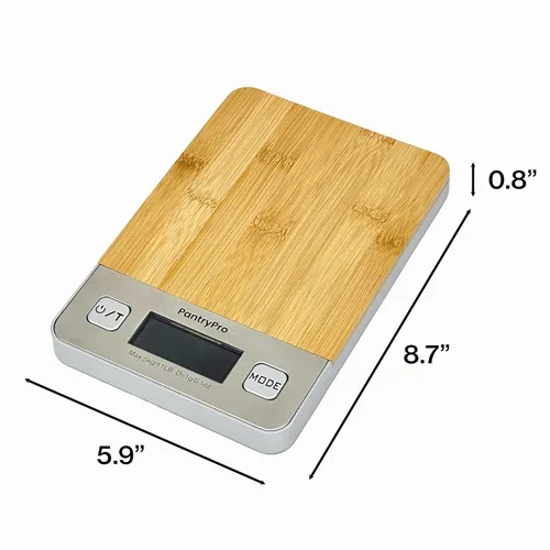 Vista 3 de The Display Guys - Báscula digital de cocina con plataforma de bambú, para laboratorio de café y alimentos, pantalla LCD, gramos, capacidad de 11