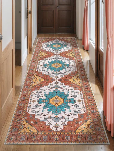 Vista 405 de SERISSA - Tapetes florales vintage, antideslizante, lavable, pequeño, ultrasuave, bohemio, de pelo bajo, para entrada, interiores, habitación