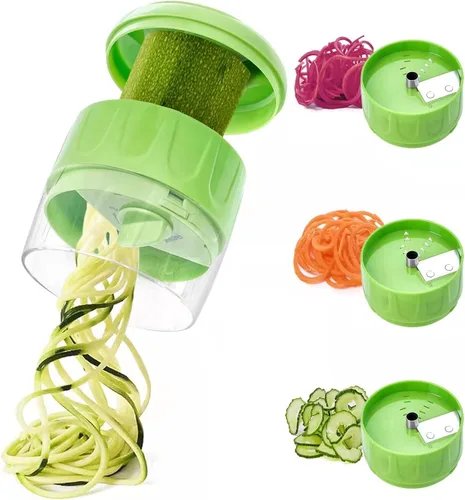 Vista 13 de Rebanador cortador en espiral de verduras 3 en 1, fabricante ajustable de fideos de calabacín y zanahoria, cortador en espiral de pepino