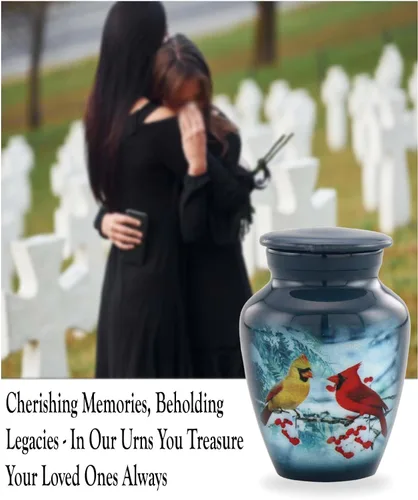 Vista 3 de Immortal Memories Mini urna cardenal – Cozy Cardinals Sharing Urn con funda y bolsa de terciopelo, color gris (CC-K Keepsake)