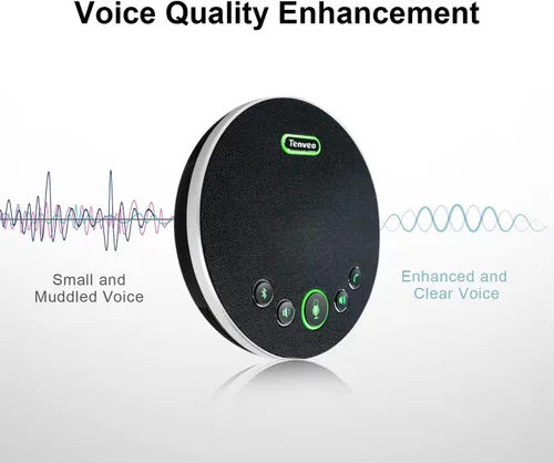 Vista 5 de Tenveo Micrófono de altavoz de conferencia, conectividad Bluetooth/Dongle/USB, 4 micrófonos de ruido AI y captación de sonido de 360°, compatible