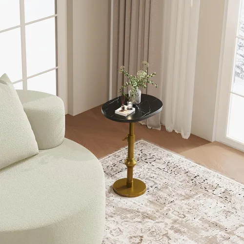 Vista 7 de WHGBJA - Mesa auxiliar ajustable con pedestal de mármol sintético, 12 x 30 pulgadas