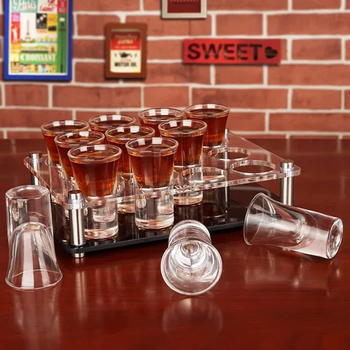 Vista 4 de D&Z Vasos de chupito de 1 onza con soporte, juego de 12 vasos de chupito de base pesada, fácil de transportar sin derrames, recipientes para beber