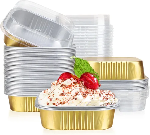 Vista 10 de EUSOAR Mini moldes para tartas con tapas, 12.3 onzas, 12.2 fl oz, 50 unidades cuadradas de aluminio para cupcakes con tapas, papel de aluminio