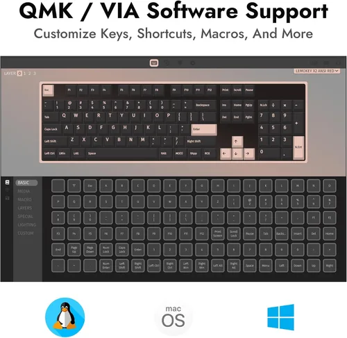 Vista 5 de LEMOKEY X2 QMKVIA - Combo de teclado y mouse para juegos personalizados, montaje de junta programable 100% de tamaño completo, teclado mecánico