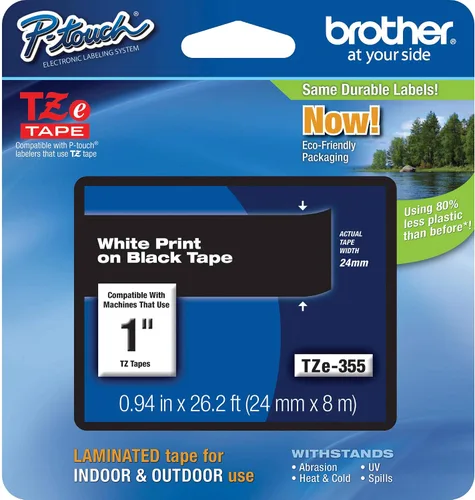 Vista 30 de Brother - Cinta laminada Negro sobre Amarillo, 24 mm Empaquetado al menudeo, Negro sobre blanco
