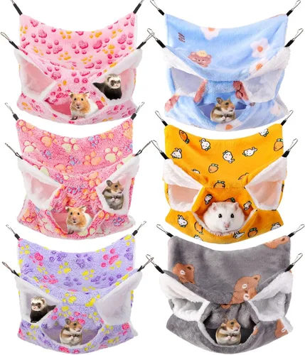 Vista 8 de Sadnyy Hamaca de 6 piezas de conejillo de indias y rata de tres capas, cama de hurón para animales pequeños, hamaca colgante para mascotas, hamaca