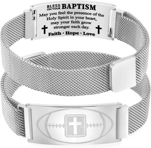 Vista 111 de Regalos de graduación, pulsera de fútbol, fútbol, baloncesto, béisbol, regalos de pulsera, pulseras de cruz de fe para hombres, bautismo, primera