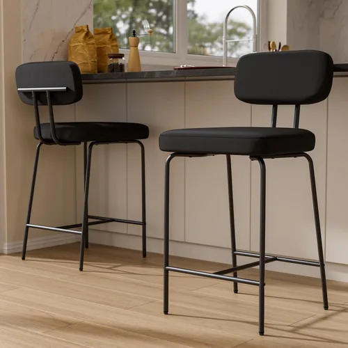 Vista 12 de GXJ - Juego de 3 taburetes de bar, taburetes de cocina con respaldos y patas de metal, taburetes de 26 pulgadas para altura de mostrador, tela