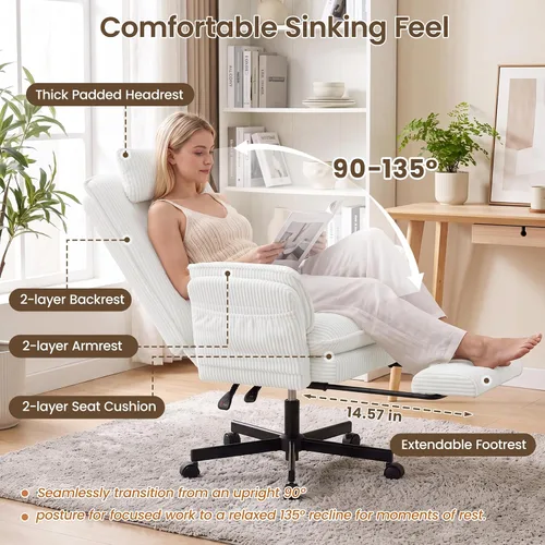 Vista 4 de Criss Cross Office Chair with Flip-Up Arms and Foot Rest, White