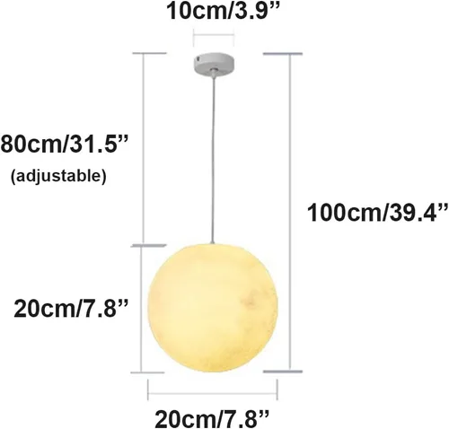 Vista 7 de Lámpara colgante de techo de luna, planeta creativo, luna, nórdico, lámpara colgante moderna de resina impermeable para exteriores, porche, jardín