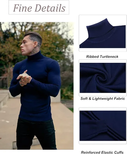 Vista 2 de KINGBEGA Suéteres de cuello alto para hombre, ajuste delgado, básicos, térmicos, casuales, de manga larga