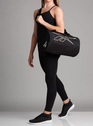Vista 3 de Reebok Bolsa de lona Bolsa de gimnasio deportiva Plyo equipaje de mano ligero para fin de semana durante la noche para viajes, playa, yoga, Negro