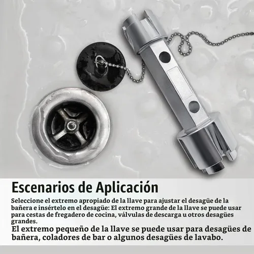 Vista 6 de Llave removedor de drenaje de bañera - Herramienta de aleación de zinc de doble extremo para baño y casa de baños