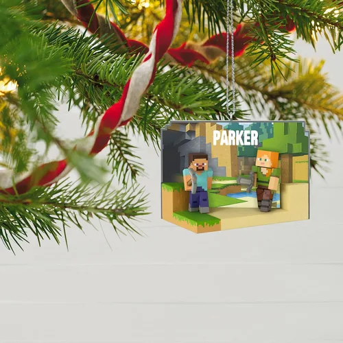 Vista 3 de Hallmark Keepsake Adorno de Navidad, texto personalizado de Minecraft My World, regalos para jugadores