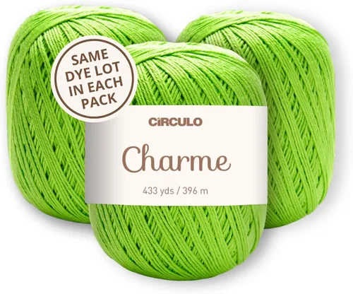 Vista 24 de CIRCULO Charme - Paquete de hilo para tejer y ganchillo, 3 bolas de 100% algodón virgen brasileño mercerizado, peso deportivo suave, color 2012