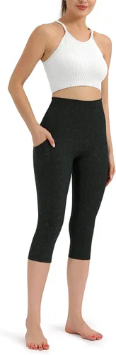 Vista 4 de ODODOS - Leggings tipo capri de mujer, no se traslucen y modelan el abdomen, con cintura alta y bolsillos para hacer yoga, atletismo, ejercicio