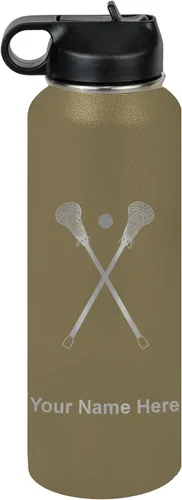 Vista 68 de LaserGram Botella de agua personalizada, palitos de lacrosse, acero inoxidable de doble pared aislada al vacío con popote superior, regalo grabado