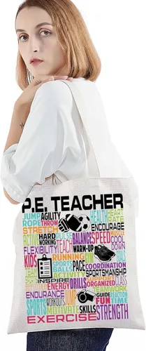 Vista 3 de BWWKTOP Bolso de mano de lona para maestros PE Regalos para maestros de educación física Bolsa de hombro para maestros de educación física Regalo
