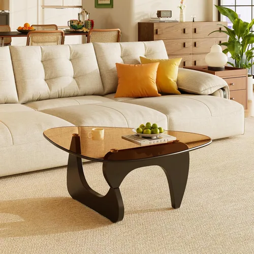 Vista 15 de Mesas de café de madera pequeña mesa de café de granja mesa central de madera de mediados de siglo para sala de estar, negro, 35 pulgadas