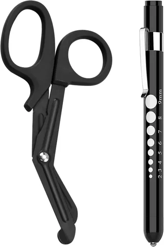 Vista 8 de Paquete de 2 tijeras médicas y linternas médicas con baterías para enfermeras, suministros médicos con una linterna LED médica, unas tijeras de 6