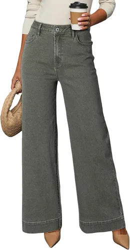 Vista 19 de Dokotoo Pantalones de mezclilla casuales de cintura alta para mujer Marrón