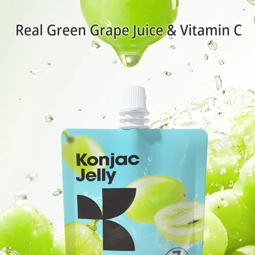 Vista 3 de Hethstia Konjac Jelly sabor a uva verde, 10 bolsas, gelatina de uva bebible con péptidos de colágeno, 7 Kcal, sin azúcar, sin gluten, keto, vegano