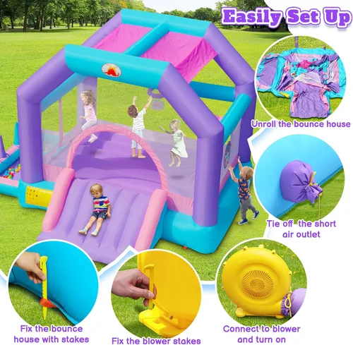 Vista 7 de Inflatable Bounce House with Blower, Jumping Castle for 5 Kids