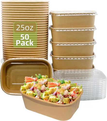 Vista 11 de Recipiente desechable de 17 onzas con tapas, 50 juegos de tazones de papel para acai compostables para fideos de sopa, aptos para microondas