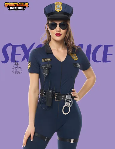 Vista 2 de Spooktacular Creations 7 piezas de disfraz de policía para mujer, disfraz de policía de Halloween para adultos, Halloween, cosplay, fiestas, eventos