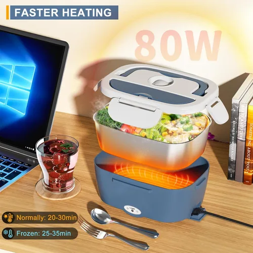 Vista 4 de Monteka Fiambrera eléctrica calentador de alimentos – Calentador de alimentos portátil a prueba de fugas para adultos para coche/hogar/camión con 5 L