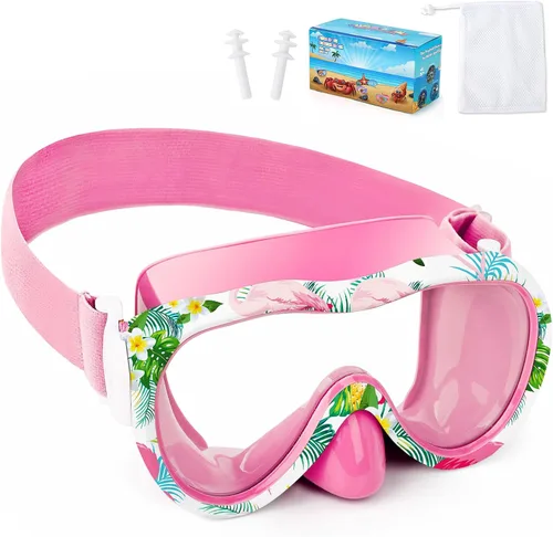 Vista 19 de Gafas de natación para niños con cubierta para la nariz, máscara de esnórquel panorámica de 180° con diseño antivaho y antifugas, correa de tela