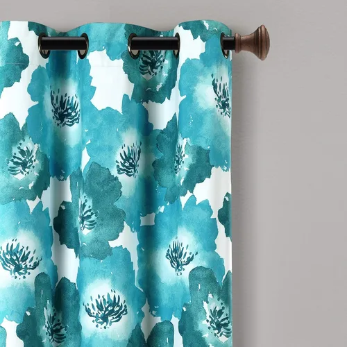 Vista 3 de Lush Decor Julie - Paneles de cortinas de ventana con aislamiento floral y ojales 100% opacas, par, 38" de ancho x 95" de largo, azul y verde Azul