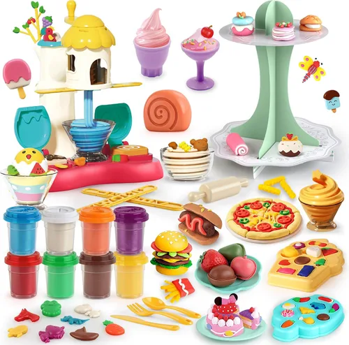 Vista 8 de Kaelinda 77 piezas 4 en 1 juegos de plastilina para niños de 2 a 4 a 8 años, kit de herramientas de accesorios de plastilina, helado, pastel