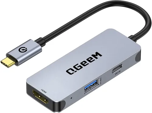 Vista 7 de QGeeM USB C Hub 4 en 1 adaptador AV digital multipuerto 4K HDMI, entrega de energía de 100 W, 2 puertos de datos USB-A, dongle USB C compatible
