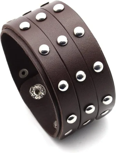 Vista 7 de Xusamss Pulsera de cuero ancho con remache de tres filas punk rock