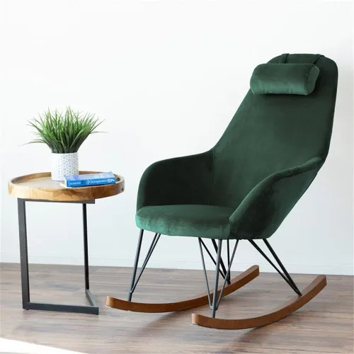 Vista 2 de ASHCROFT Jayce Mid-Century - Mecedora de terciopelo con respaldo ajustado en color verde