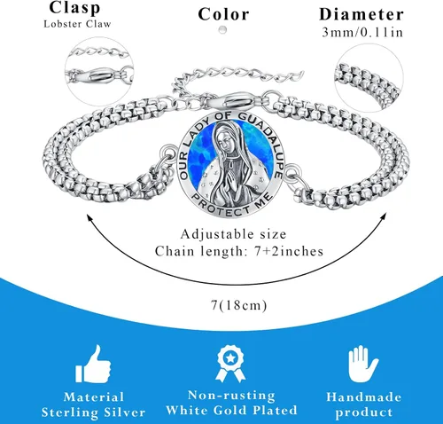 Vista 80 de Pulsera unisex de San Miguel/Cristóbal/Benedicto/Jude/José/Guadalupe/Ángel de la Guarda/Santa Muerte Pulsera de plata de ley 925 con cadena de doble