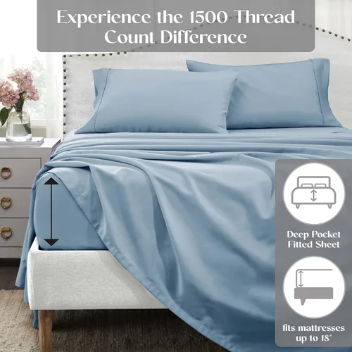 Vista 5 de Superior Juego de sábanas de algodón de 1400 a 1500 hilos, ropa de cama pesada para uso diario, decoración moderna, incluye 1 sábana bajera elástica